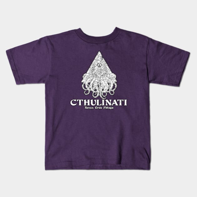 Cthulinati (Alt Print) Kids T-Shirt by Miskatonic Designs